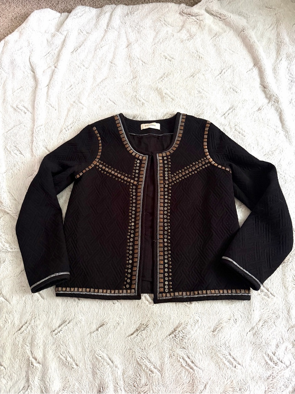 Rapsodia Boho Black Quilted Embellished Studded Jacket size small